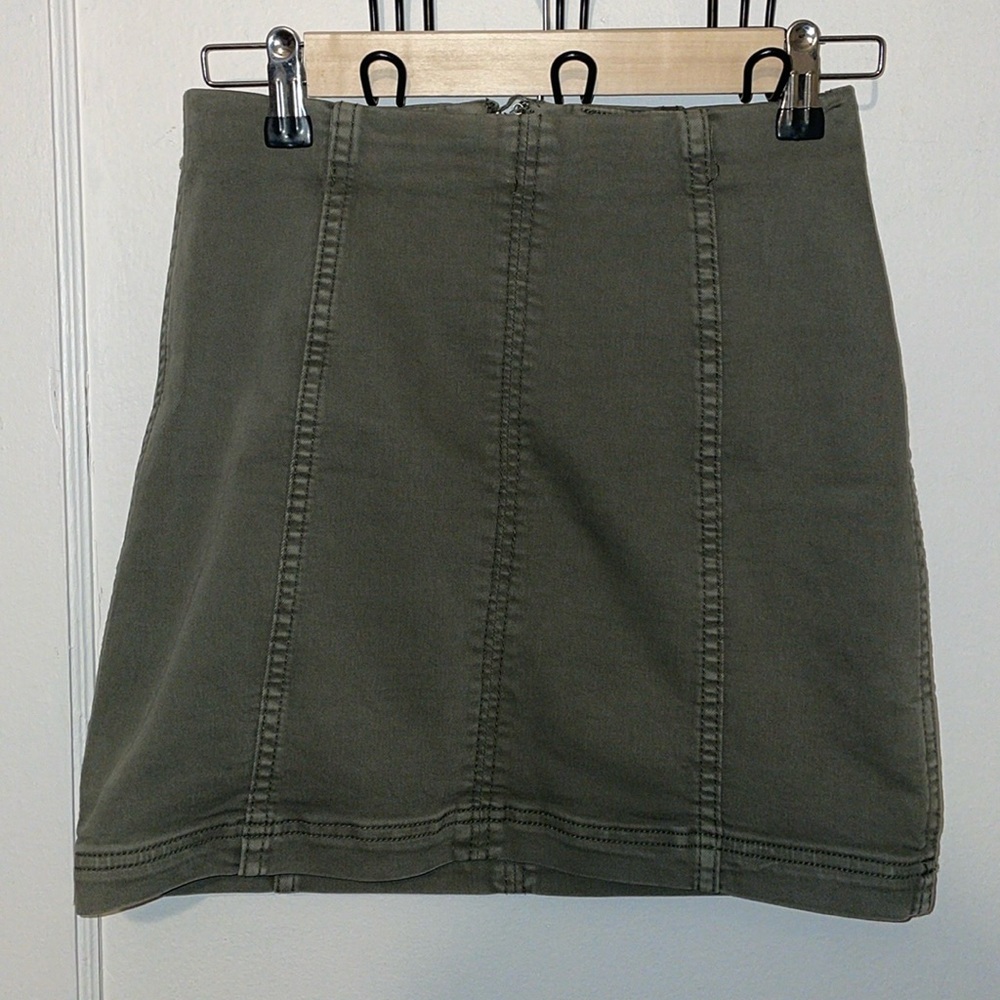 Free People green denim mini skirt - Picture 1 of 8